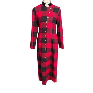 Vintage Positive Attitude Red and Black Plaid Long Sleeve Midi/Maxi Dress in 8